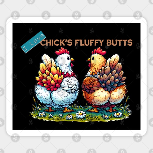 I love Chicks Fluffy Butts (This graphic will be on the back of your garment) Magnet by DaysMoon